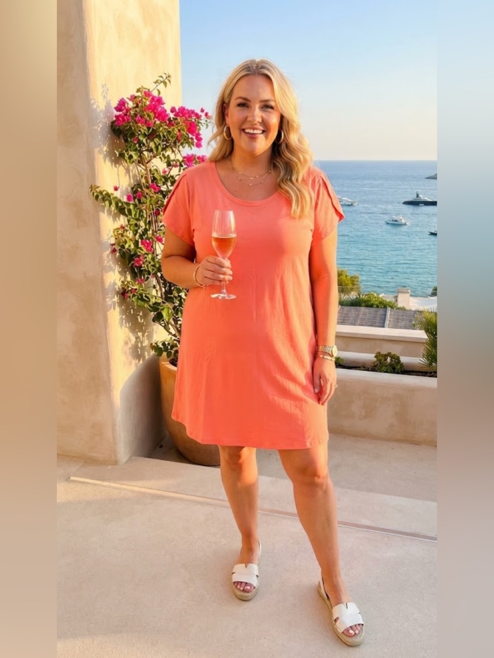 SIZE 1X Isaac Mizrahi Live!® NEW Women's Peach Scoop Neck Short Sleeve Dress
